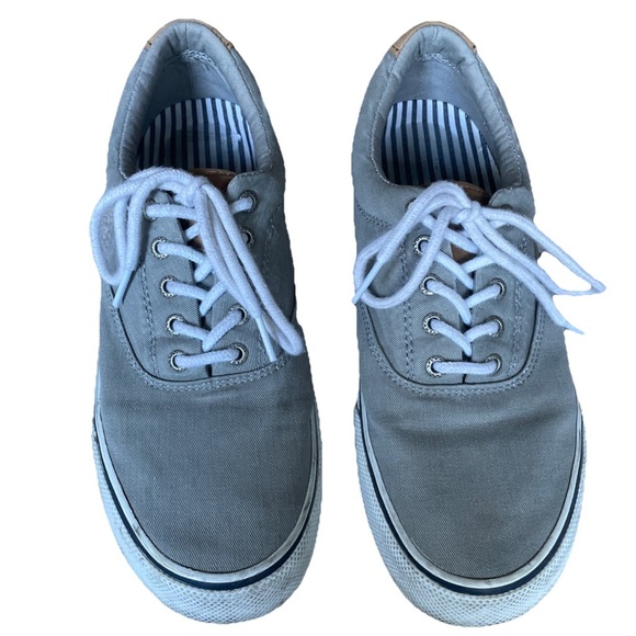 2/$30 Sperry Shoes Men's 10 Gray White Lace Up Casual Sneakers Preppy Coastal - Picture 7 of 8